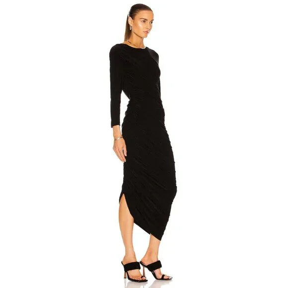 Norma Kamali Long Sleeve Diana Gown in Black - Picture 2 of 4